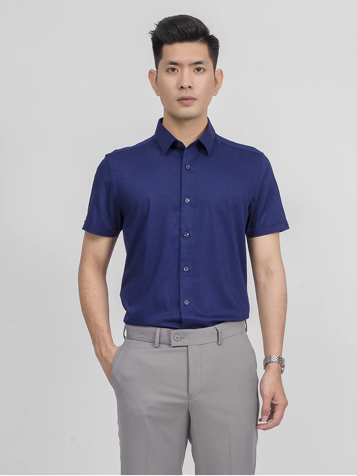 ÁO SƠ MI LỤA CÔNG SỞ MÀU XANH ĐEN TAY DÀI #48 ÁO SƠ MI LỤA CÔNG SỞ MÀU XANH ĐEN TAY DÀI